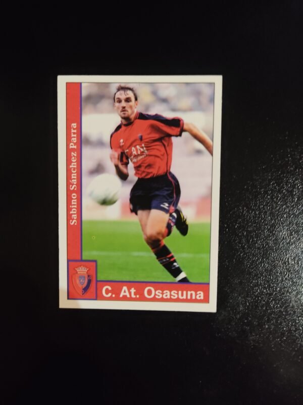 Cromo anverso de Sabino Sánchez Parra con camiseta de Osasuna, edición Liga 2002.