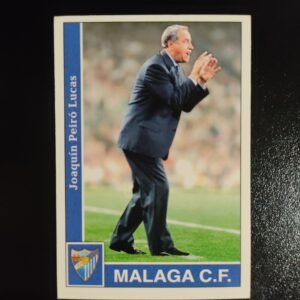 Cromo de Joaquín Peiró como entrenador del Málaga C.F. en la colección Liga 2002.